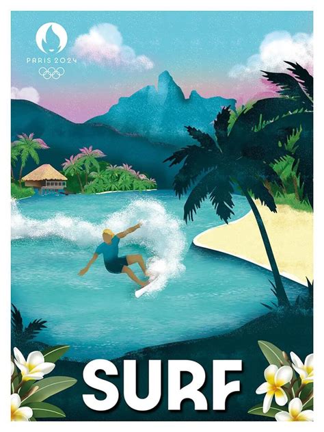 Affiche Jo Officiel Surf Multi Couleurs Editor L40 X H30 Cm Leroy