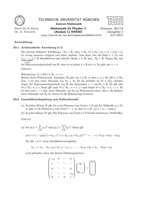 Blatt 03l TECHNISCHE UNIVERSIT AT M UNCHEN Zentrum Mathematik