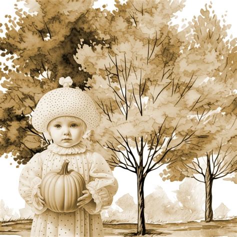 Fall Child Holding Pumpkin Vintage Free Stock Photo - Public Domain ...