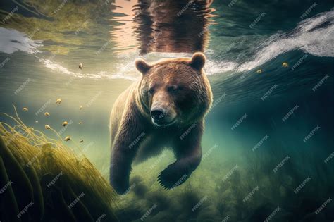 Premium Photo | A big brown bear in its habitat Underwater