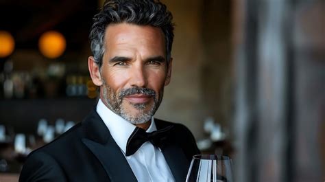 A Portrait Of A Handsome Mature Man In A Formal Costume Drinking Wine