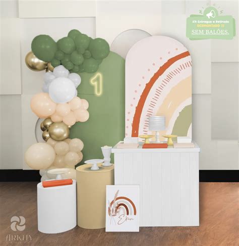 Aluguel Decoração Festa Arco Íris Boho Verde Kit Pegue Monte