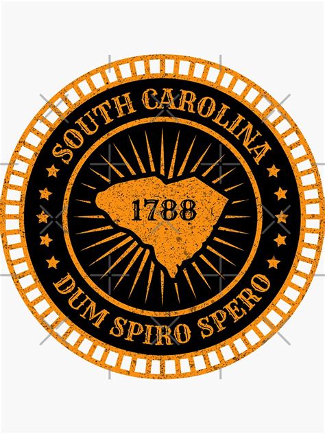 South Carolina Sc Map Motto Badge Dum Spiro Spero Palmetto State