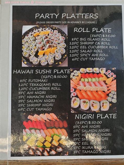 Menu at Hawaii Sushi restaurant, Honolulu, Monsarrat Ave Ste 1