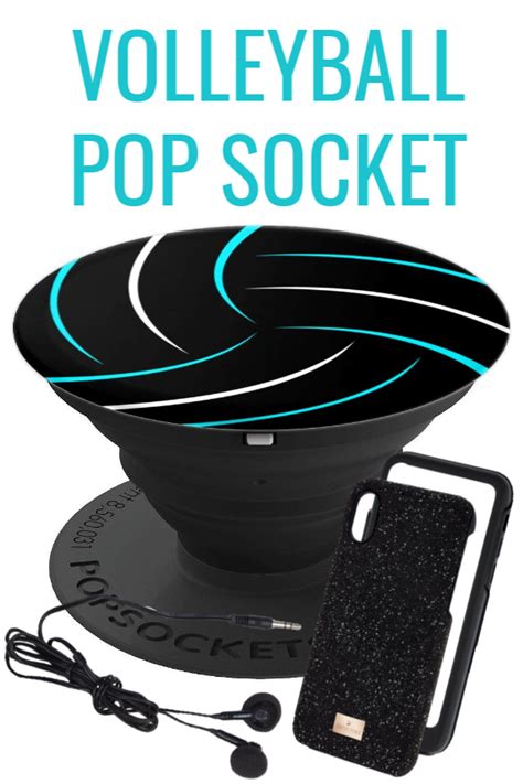 Volleyball Pop Socket Design Features Teal And White Volleyball Lines