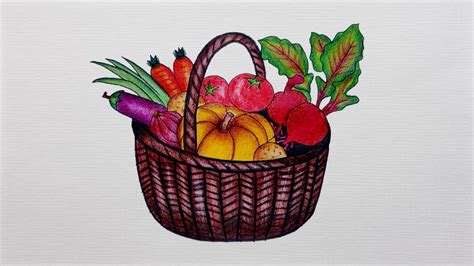 Vegetable Basket Drawing How To Draw Vegetable Basket Step By Step