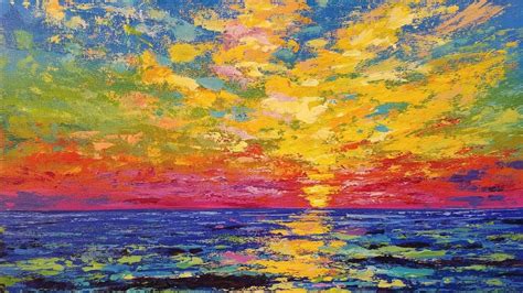 Sunset Ocean Palette Knife Acrylic Tutorial Free Step By Step Painting Lesson Live Youtube