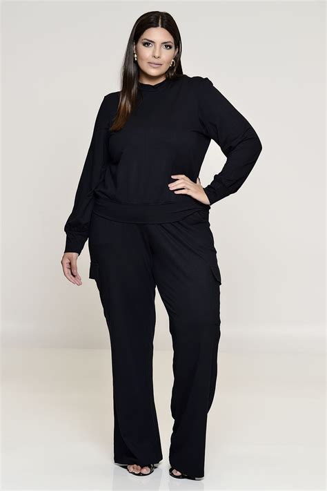 Conjunto Plus Size Preto Em Moletinho Vk Moda Plus Size