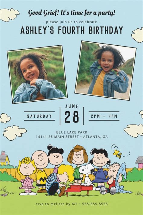 Charlie Brown And Gang Birthday Photo Invitation Zazzle In