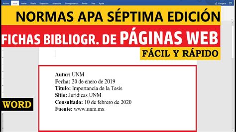 C Mo Hacer Fichas Bibliogr Ficas De P Ginas Web En Word Normas Apa