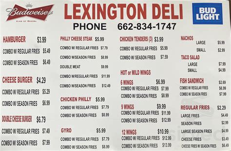 Lexington Deli mart menu in Lexington, Mississippi, USA