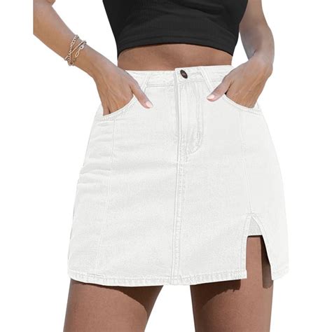 Luvamia Skorts Skirts For Women Denim Mini Skirt Stretchy Side Slit