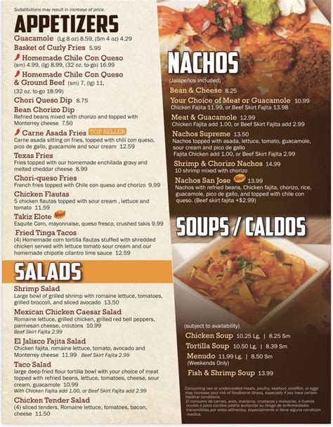 Menu El Jalisco Grill