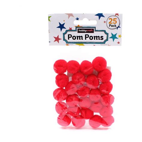 Bright Red Pom Poms 2cm 25 Pack Hobbycraft