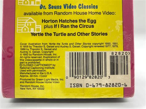 Dr Seuss Yertle The Turtle VHS Sealed New Old Stock Yertle Etsy Canada