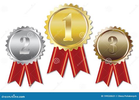 Vector Illustration Of Gold Silver Bronze Medals First Second And