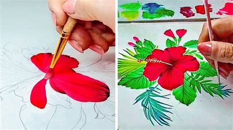 ONE STROKE PAINTING | FLORAL PAINTING TUTORIALS - YouTube