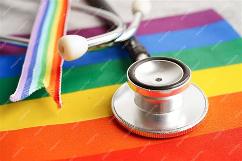 Premium Photo Lgbt Symbol Stethoscope With Rainbow Ribbon Rights And