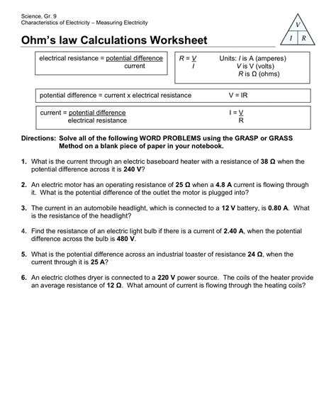 Ohms Law Worksheets With Answers