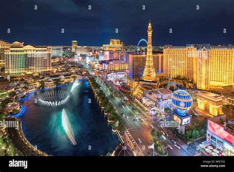 Aerial View Of Las Vegas Strip In Nevada As Seen At Night Stock Photo