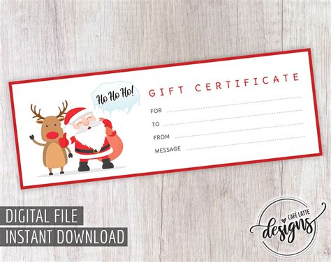 Christmas T Certificate Santa Claus T Certificate Printable