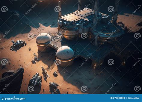 Scifi Moon Base With Futuristic Advance Structure Design On Alien