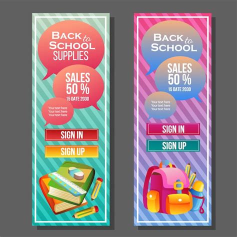 Premium Vector Back To School Vertical Banner Template Colorful Supplies