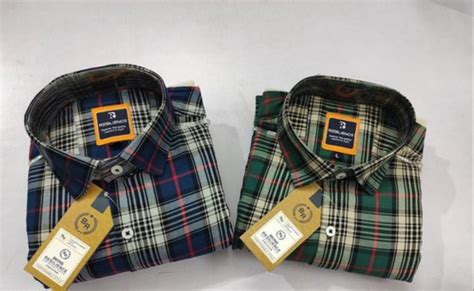 Men Cotton Green Blue Collar Neck Check Shirt Machine And Hand Wash