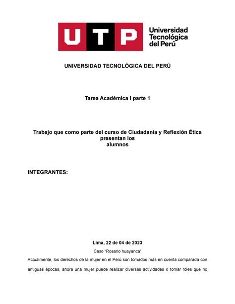 Ensayo de reflexion etica UNIVERSIDAD TECNOLÓGICA DEL PERÚ Tarea