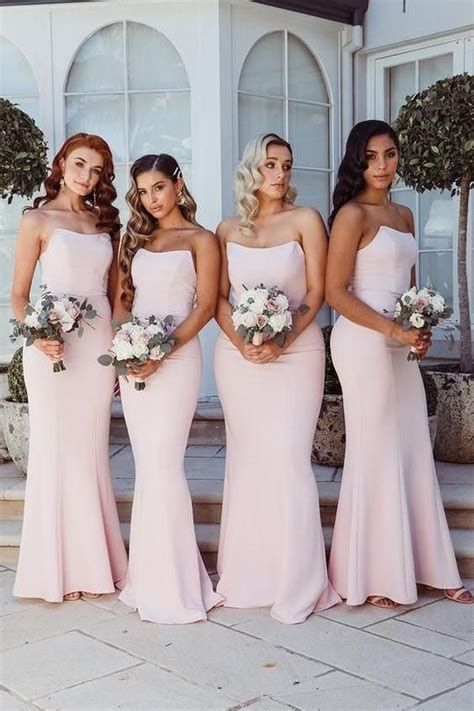 Curved Strapless Light Pink Bridesmaid Dresses Wedding Guest Dress In 2022 Light Pink