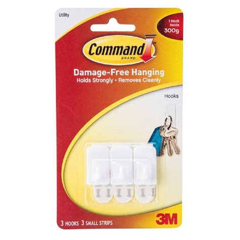 3m Command Small Wall Hooks 17502anz 3 Hooks 3 Strips