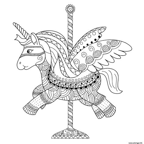 Coloriage Licorne Manege Adulte Zentangle Jecolorie