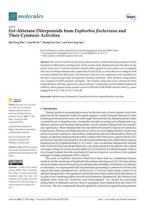 Pdf Ent Abietane Diterpenoids From Euphorbia Fischeriana And Their