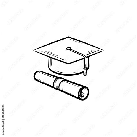 Cap Of Graduate And Certificate Degree Hand Drawn Outline Doodle Icon