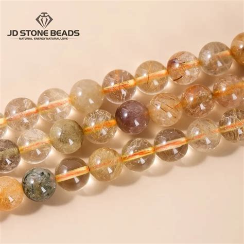 Perles En Quartz Rutil Multicolores Naturelles Rondes En Cristal Pour