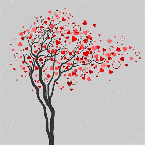 Tree With Heart Leaves On Black Background Stock Vector Loca