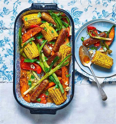 Cajun Spiced Veggie Sausage Traybake Recipe Sainsbury`s Magazine