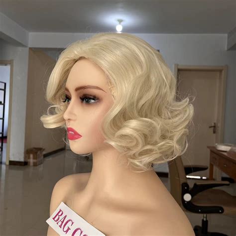 Wig Cosplay Wig Marilyn Monroe Wig Short Blonde Wig With Bangs Curly