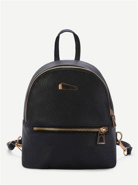 Metal Detail Front Zipper PU Backpack SheIn Sheinside Bags Pu