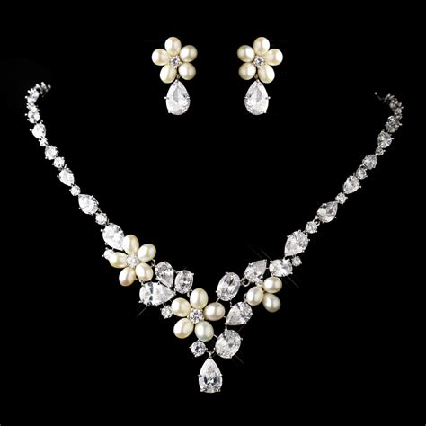 Antique Silver Cz Pearl Wedding Jewelry Set Elegant Bridal Hair