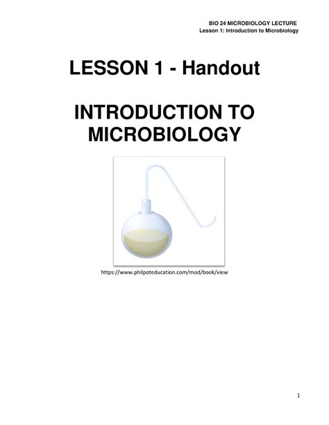 Lesson 1 Introduction To Microbiology Handout Lesson 1 Introduction