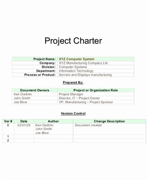 Pmbok Project Charter Template