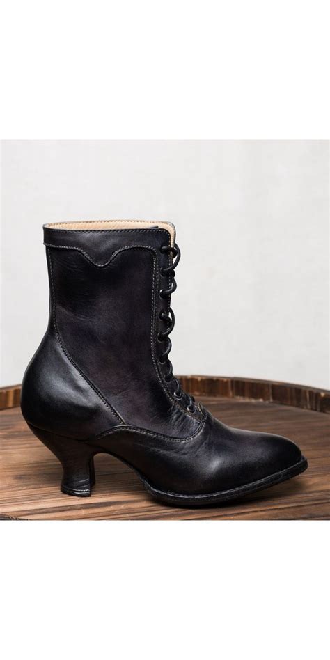 Victorian Style Leather Ankle Boots In Black Rustic Womens Boots Ankle Victorian Boots Boots