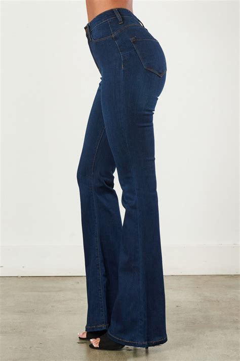 Vibrant Super High Waisted Curvy Flare Jeans Dark Denim