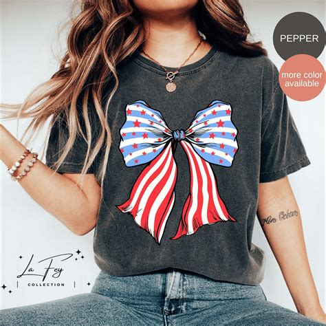 4th Of July Bow Pepper Shirt Comfort Colors 4th Of July Shirt Patriotic Shirts Coquette Usa