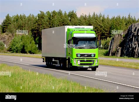 PAIMIO FINLAND JUNE 3 2016 Lime Green Volvo FH Refrigerated