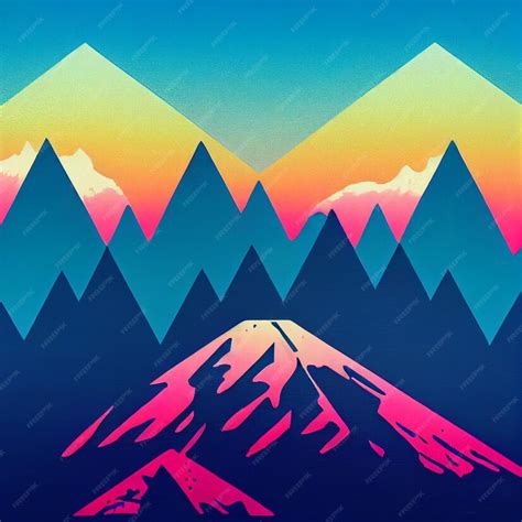 Premium Photo Vaporwave Mountain Landscape Synthwave Illustration