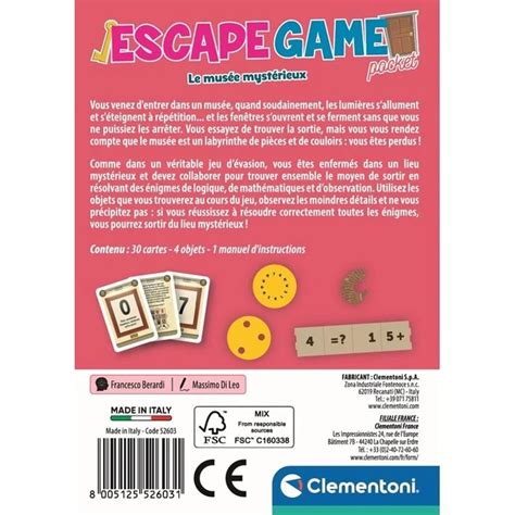 Escape Game Pocket Le Mus E Myst Rieux Acheter Vos Jeux De Soci T