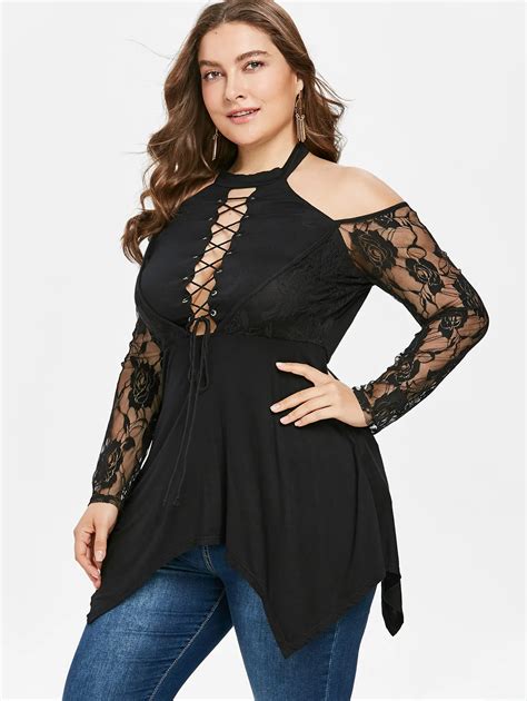 Gamiss Women Summer Plus Size 5xl Lace Up Halter T Shirt Black Halter