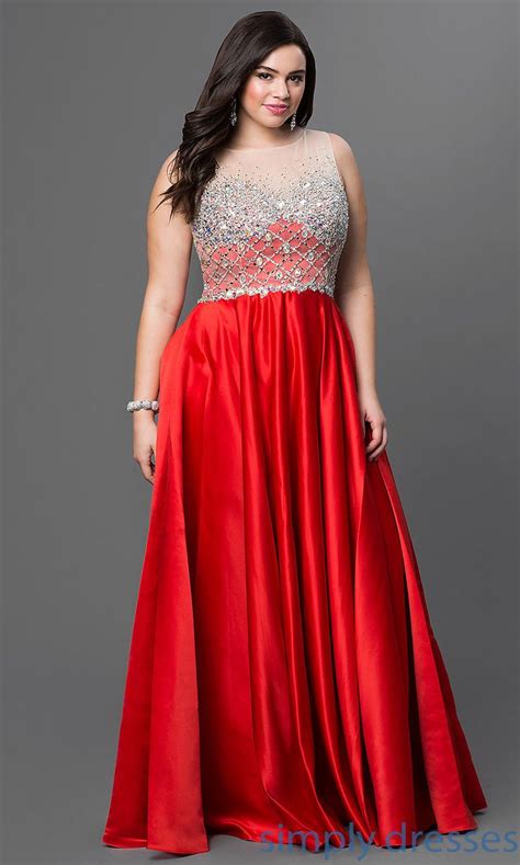 Long Red Satin Gown With Jewel Embellished Sheer Bodice In 2019 Evening Dresses Plus Size